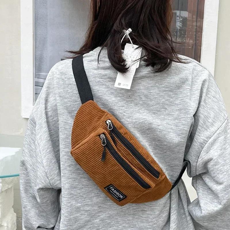 Cord Damen Bauchtasche Kleine Canvas Damen Lässige Schulter Crossbody Taschen Mode Fanny Pack Damen Unifarbene Brusttasche