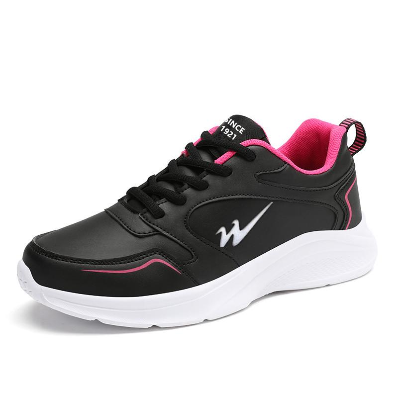 Double Star Women's Waterproof Leather Sneakers - Versatile Casual Lightweight Shoes for Spring and Autumn.