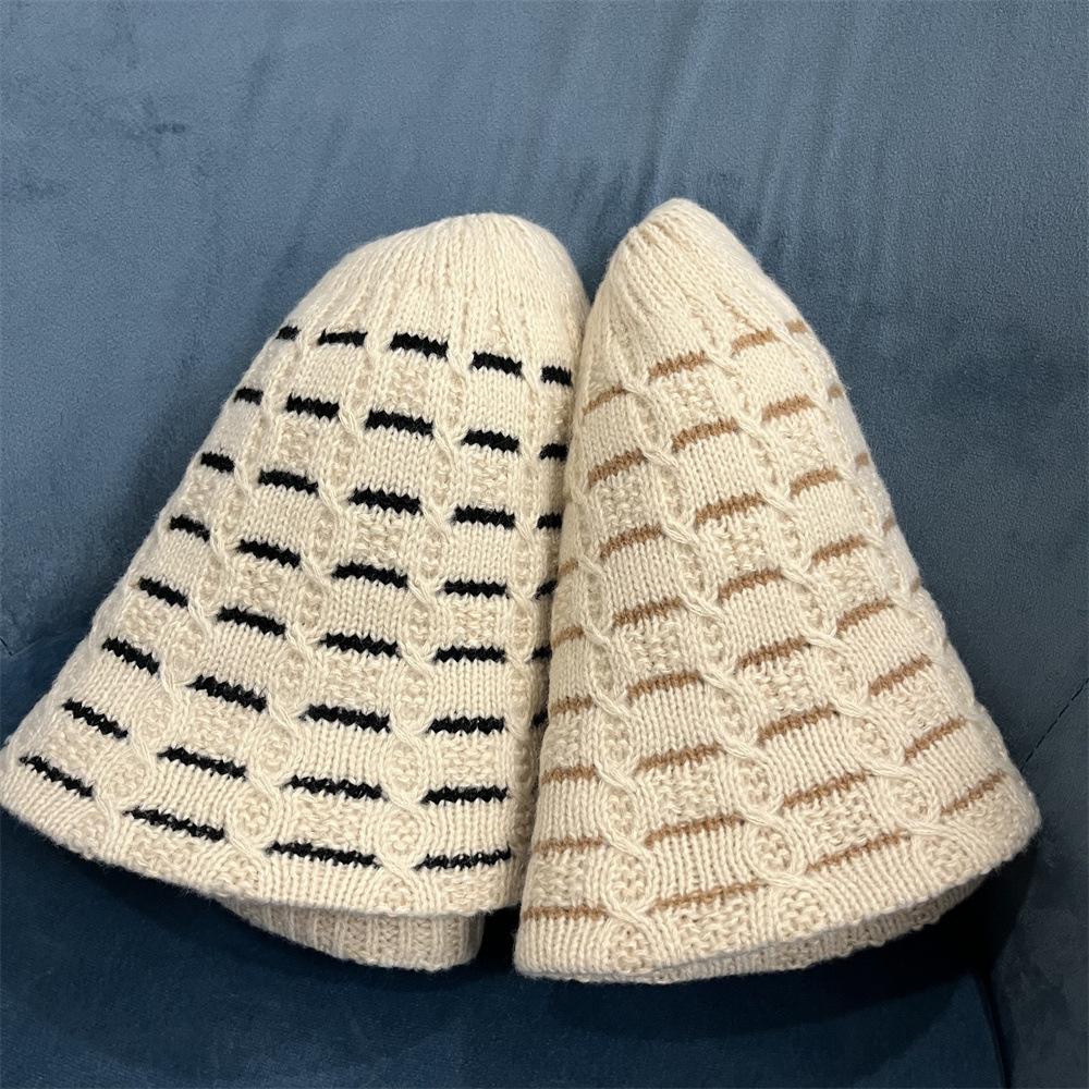 Mixed Color Knitted Wool Bucket Hat Versatile Bucket Hat Autumn and Winter Warm Washbasin Hat Wool Hat Tide