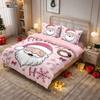 3Pcs Pink Santa Claus Printed Coreless Down Duvet Cover In Multiple Sizes Soft Bedroom Bedding Decoration Machine Washable