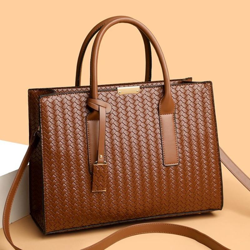 Women Woven Leather Tote Bag Large Capacity Handbag Top Handle Satchel Shoulder Bag for Work Business Daily