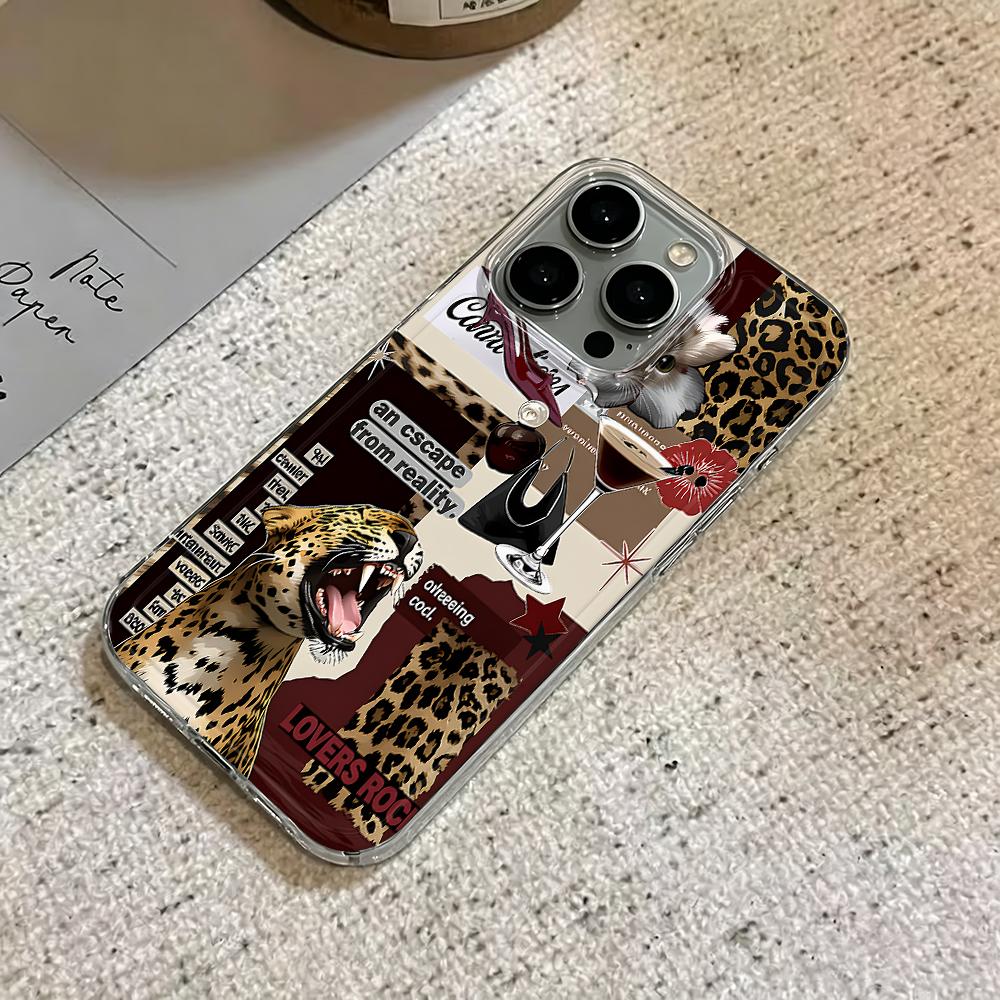 Leopard Print Collage Phone Case For Iphone 17 Air 16 15 14 Pro 13 12 11 Pro Max 16 Plus Shockproof Silicone Cover