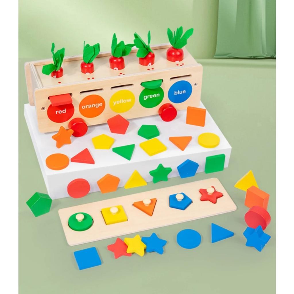 Baby Wooden Montessori Box Sensory Toys Color Shape Sorting Matching Games Winder Object Permanence Activities Educational Toys