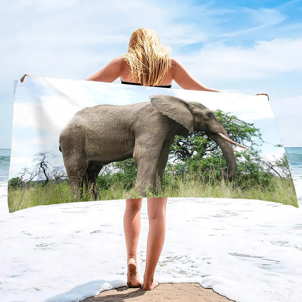 Custom Fantasy Elephant Beach Towel Man with Lantern Print Microfiber Sand Free Quick Dry Soft Travel Pool Accessory