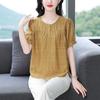 Cotton and Linen Short-sleeved Shirt for Women In Summer New Style Young Mother Fashionable Age-reducing Shirt Slim Top