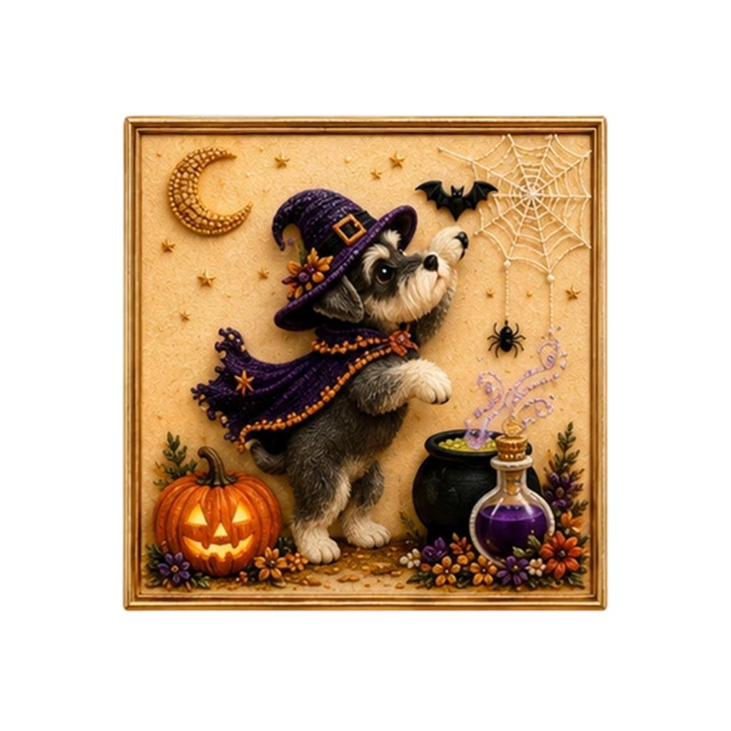 Kit for Adults Kids Halloween Dog Design DIY 5D Set with Round Drills