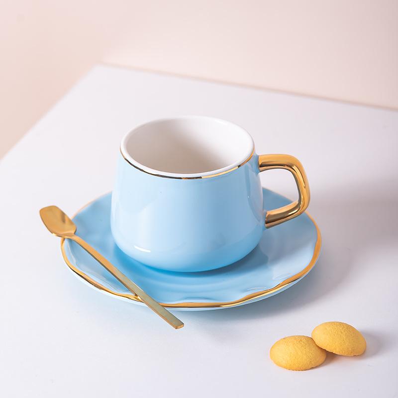 European Coffee Cup Saucer Set Hand Painted Golden Flower Tea Cup Light Luxury Afternoon Tea Cup Ceramic Cup Gift