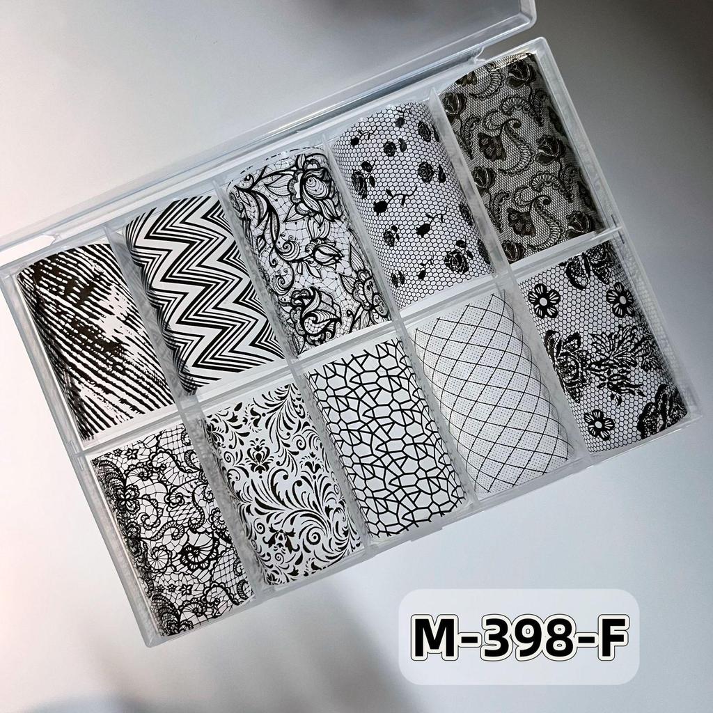 10er-Pack Schwarz-Weiß-Spitzen-Nagelaufkleber - Französisches Sexy Gitterdesign