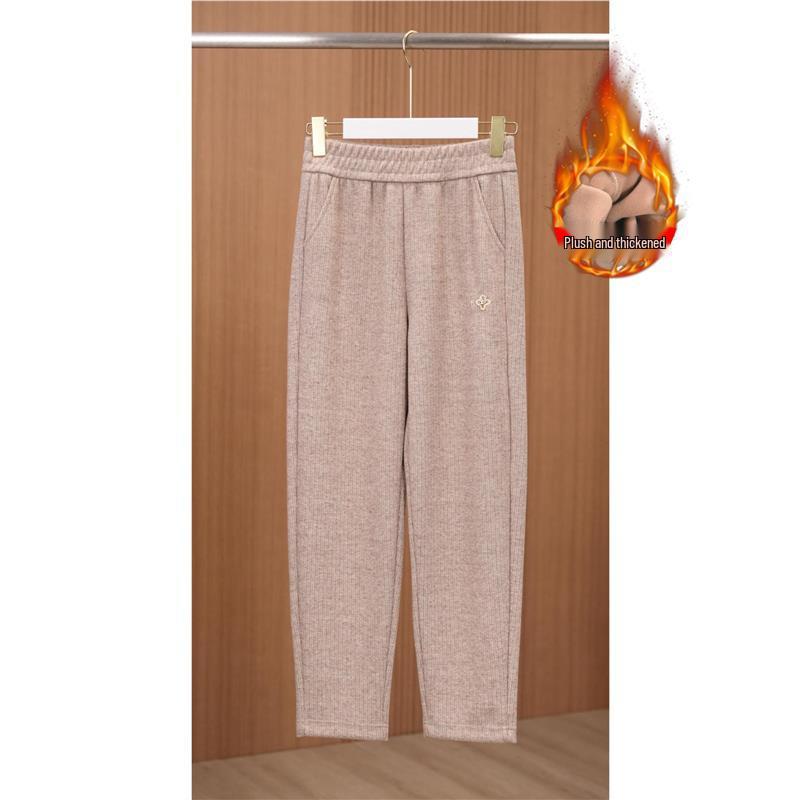 Fashionable High Waist Fleece-Lined Knit Pants - Autumn Winter Casual Chic