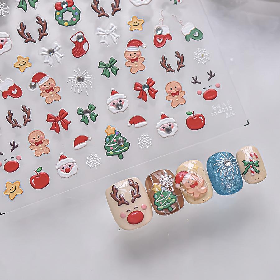 Christmas Nail Stickers Luxury Crystal Diamond Cartoon Bear Tree Apple Back Glue Nail Art Stickers DIY New 3D Nails Decorations