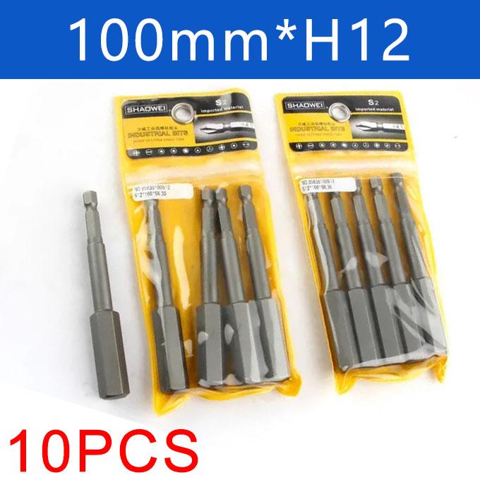 10Pcs 100mm Long 1/4" Hex Head Allen Wrench Drill Bit Handle S2 Steel Screwdriver Bits Metric Allen Screw Driver Bits H2-H14