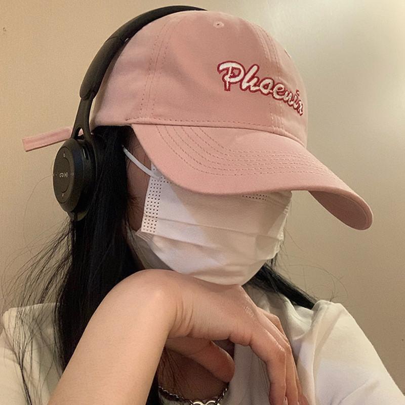 Chic Baseball Pink Cap For Women With Embroidered Letters Adjustable Cotton Summer Hat