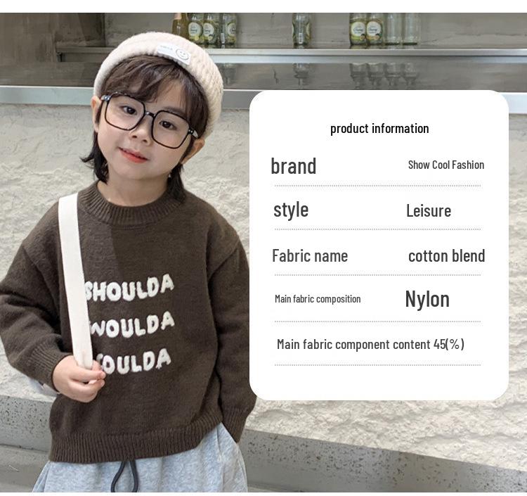 Korean Style Kids' Round Neck Sweater – 2025 Autumn/Winter Knit Pullover for Boys