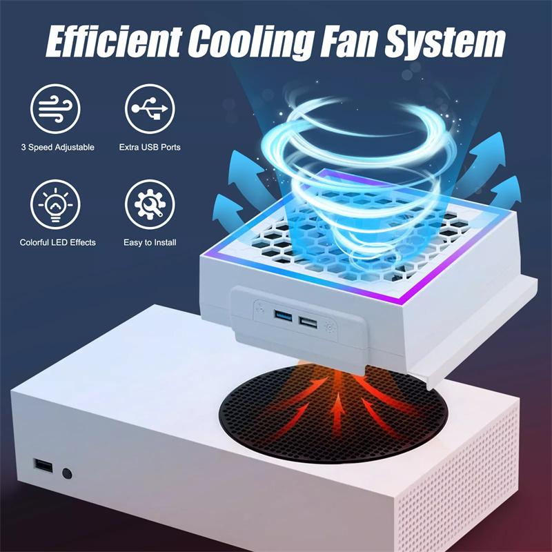 LED-Kühlventilator Atmosphärenlicht 3 Gänge Einstellbar 5V 2,4A Konsolenlüfter 7 Beleuchtungsmodi Gaming-Zubehör Für Xbox Series S