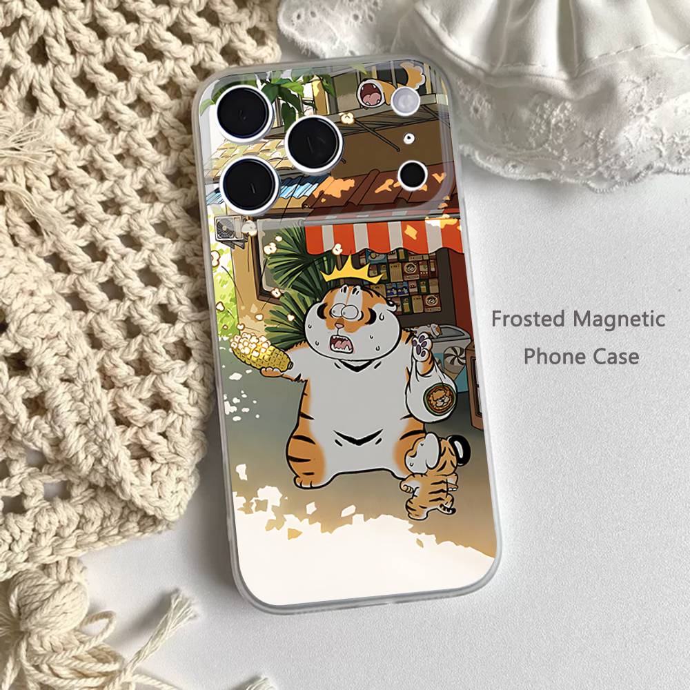 

Cartoon Chinese Fat Tiger Frosted Clear Magnetic Case for iPhone 17,16,15,14,13,12,11 Pro,Max,Plus,Mini,Air,E iPhone15