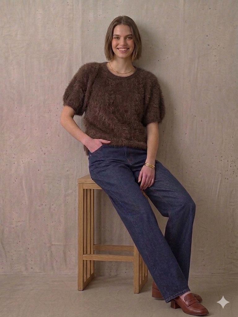 26 A/W Cashmere & Silk Wool Brushed Puff Sleeve Short-Sleeve Pullover