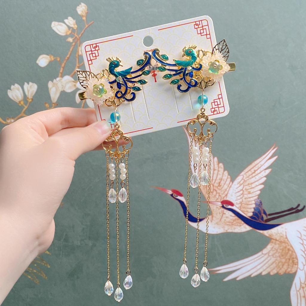 Han Chen Children's Hanfu Hair Accessories: Phoenix Tassel Hairpin & Ancient Style Headwear for Girls