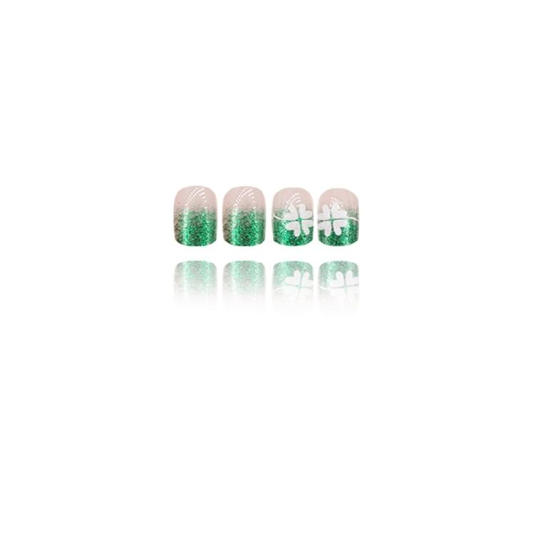 24 Pieces Patrick's Day Press On Nail Short Square False Nail Full Cover Nail Decoration Glossy Stick On Nail