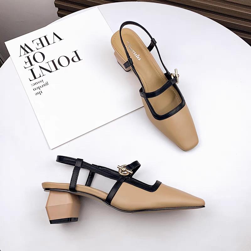 Fashion Fashion Cover Toe Leather Sandals for Women 2025 New Women Thick High Heels Elegant Pump Dress Party Shoes Sandals Zapatos Mujer