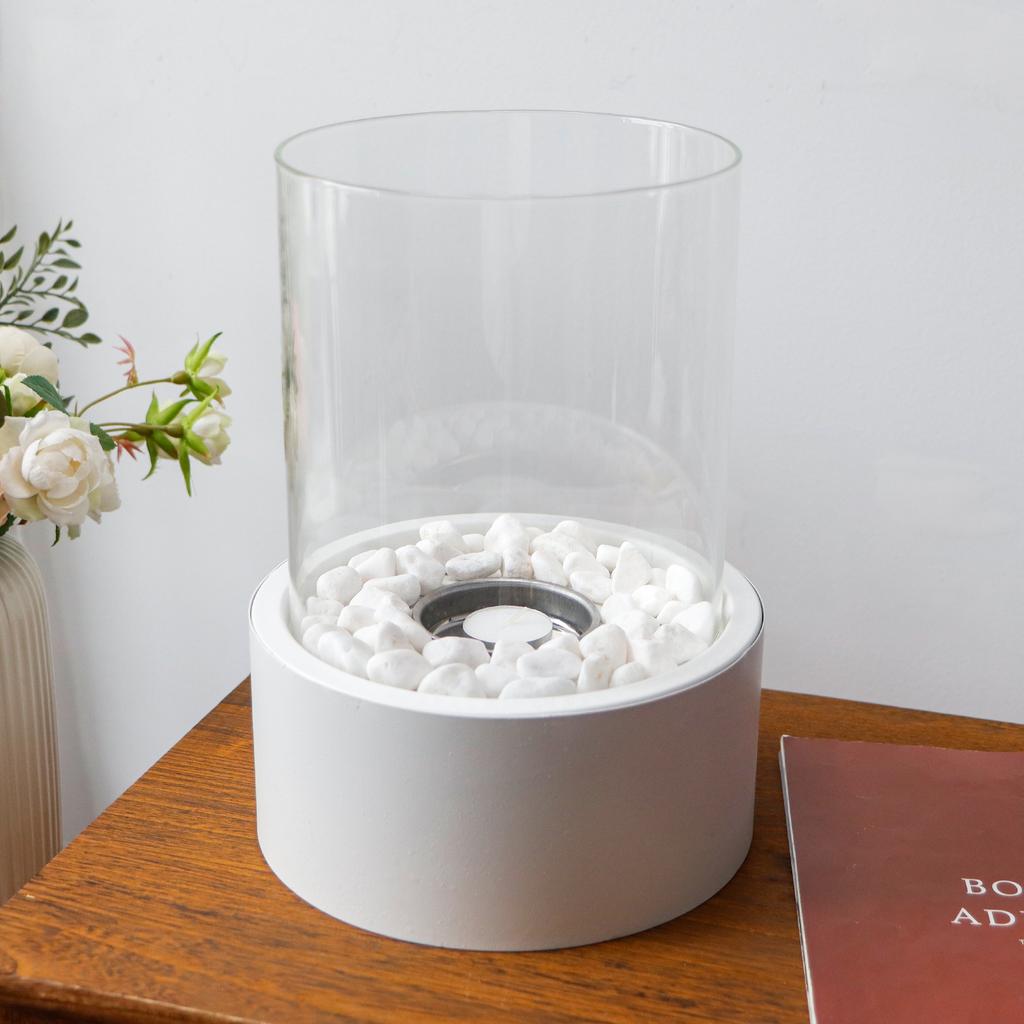 Round White Color Metal Candle Holder with Glass for Tealight Candle Holder  for Home Decor (US Stocks)