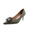 Rhinestone High Heels Women's New Professional Thin Heel Temperament Pointed Women's Shoes Metal Square Buckle Single Shoes