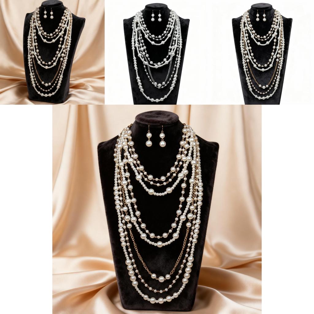 Fashionable Womens Pearl Necklace And Earring Collection With Multilayer Design For Office And Casual Wear