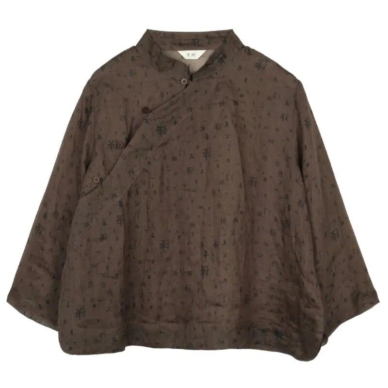 Johnature Women Chinese Style Shirts Tops Stand Long Sleeve Spring Blouses Print Floral Vintage Shirts