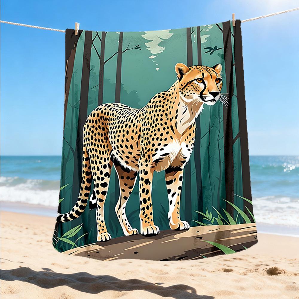 1pc Cheetah Print Throw Blanket Polyester Fiber, Lightweight Flannel, Soft & Warm, All Season Use for Outdoor, Camping Digital Print