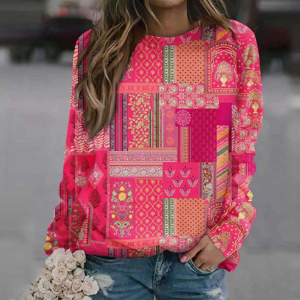 Women's Fashion Casual Long Sleeve Christmas Printed Neck Sweatshirt Top