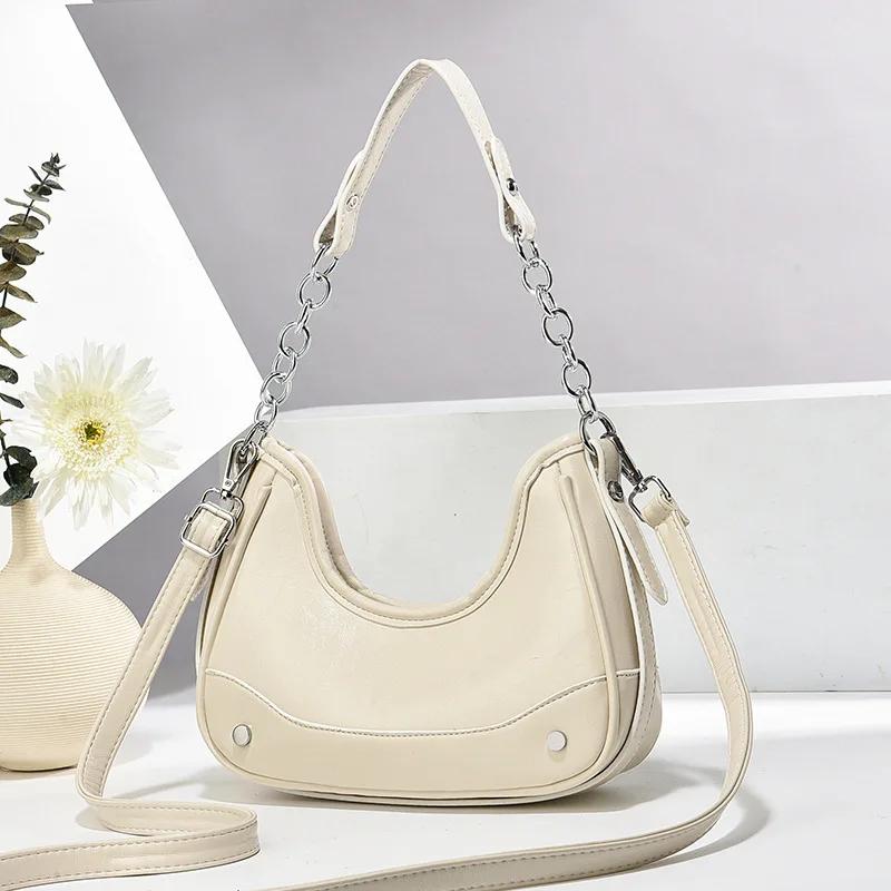 New Style Women Chain Shoulder Bags Leather Daily Soft Multi-function Leisure Handbags Female Underarm Bag