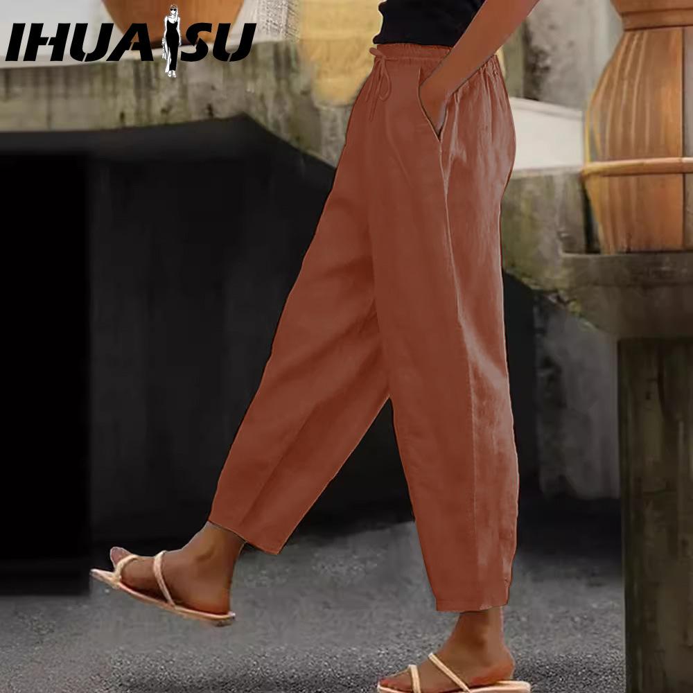 IHUASU Damenmode, lässig, einfarbig, bedruckt, Hosen und Caprihosen