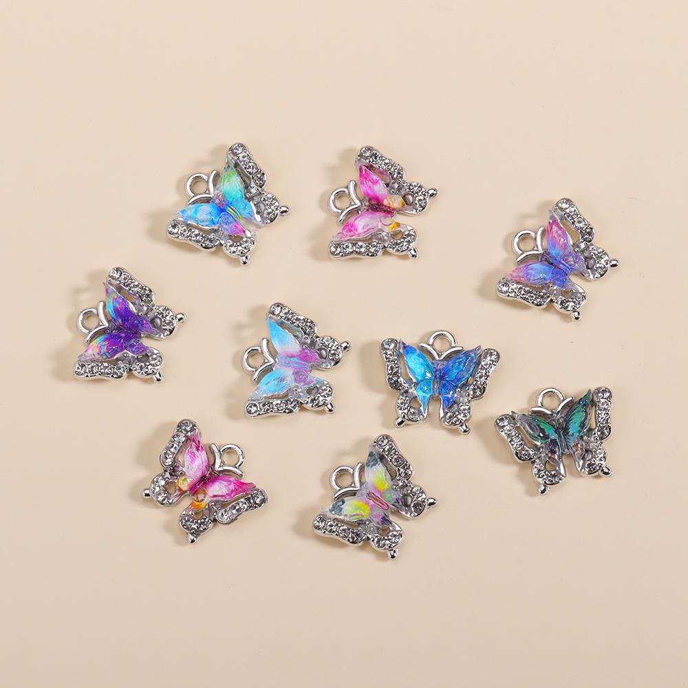 10Pcs Fashion Colorful Crystal Butterfly Pendant Shiny Zircon Charms For Korean Women Necklace Choker Jewelry Accessories Wholes