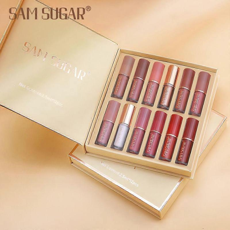 12er Set Samt Mattes Flüssig-Lippenstift-Set, Wasserdicht Langanhaltend Schnelltrocknend Nicht an Tasse haftend Nude Lippenstift-Stain-Set, Bis zu 24 Stunden Halt, Professionelles Lippen-Make-up