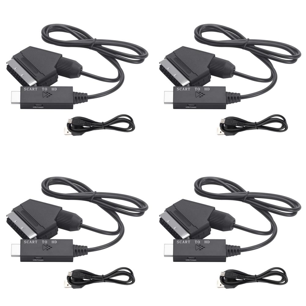 1-10pcs 1080P Scart to HDMI-compatible Video Audio Converter Adapter Male to Female 1M SCART to HDMI DC5V USB Cable for HDTV DVD