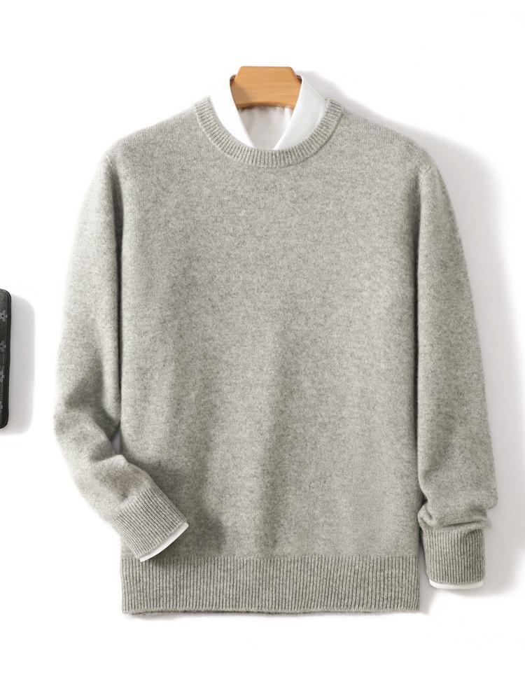 Seamless Seven-Needle Thickened Cashmere Sweater Light Business Crew Neck Cashmere Knitted Sweater Men'S Simple Large Size