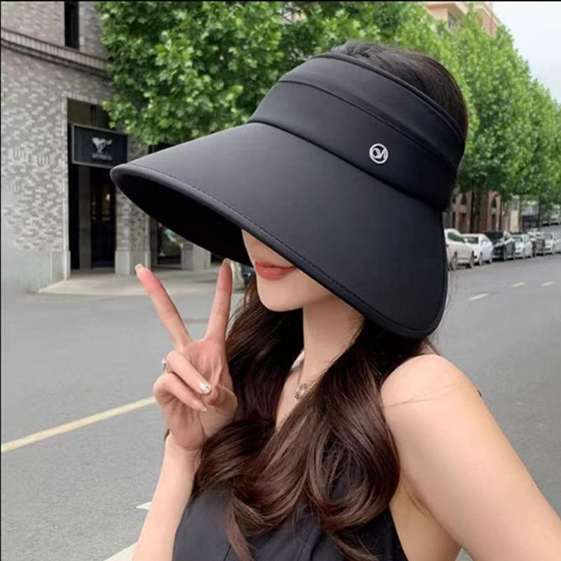 

New Arrival Oversized Brim Double-Sided Ice Silk Three-Dimensional UV Sunshade Sun Protection Hat Roll Storage Cover Face Air Top Wide Brim Hat Ice silk hat-Black