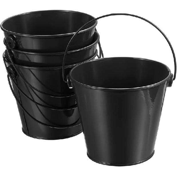 PATIKIL 4.7 Inch Colored Metal Buckets, 4 Pack Pencil Holder Buckets Round Metal Planter Pails Container with Handles for Classroom Crafts, Light