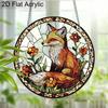 Acrylic Red Fox with Wildflowers Suncatcher, Stained Glass Effect Window Hanging Ornament for Wildlife & Nature Lover Gifts