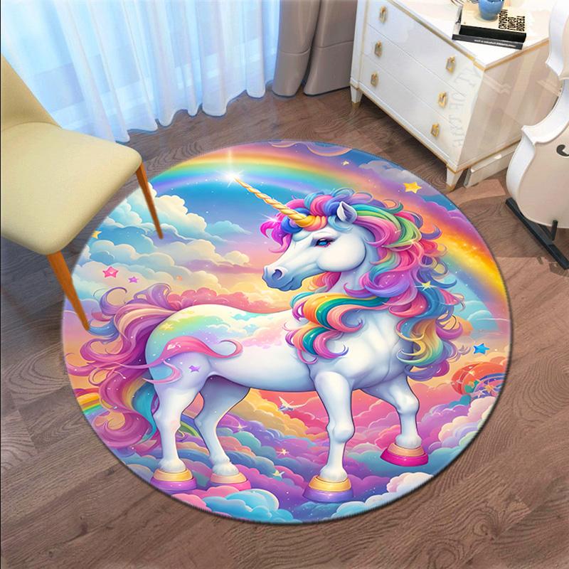 Rainbow Unicorn Fantasy Sky Round Rug Home Soft Decorative Anti Slip Yoga Table And Chair Mat Carpet Outdoor Floor Mat Carpet S4