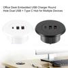 USB Desk Grommet Hole Charging Hub with Two USB & Type C Port Round Embedded USB Adapter for Office Use