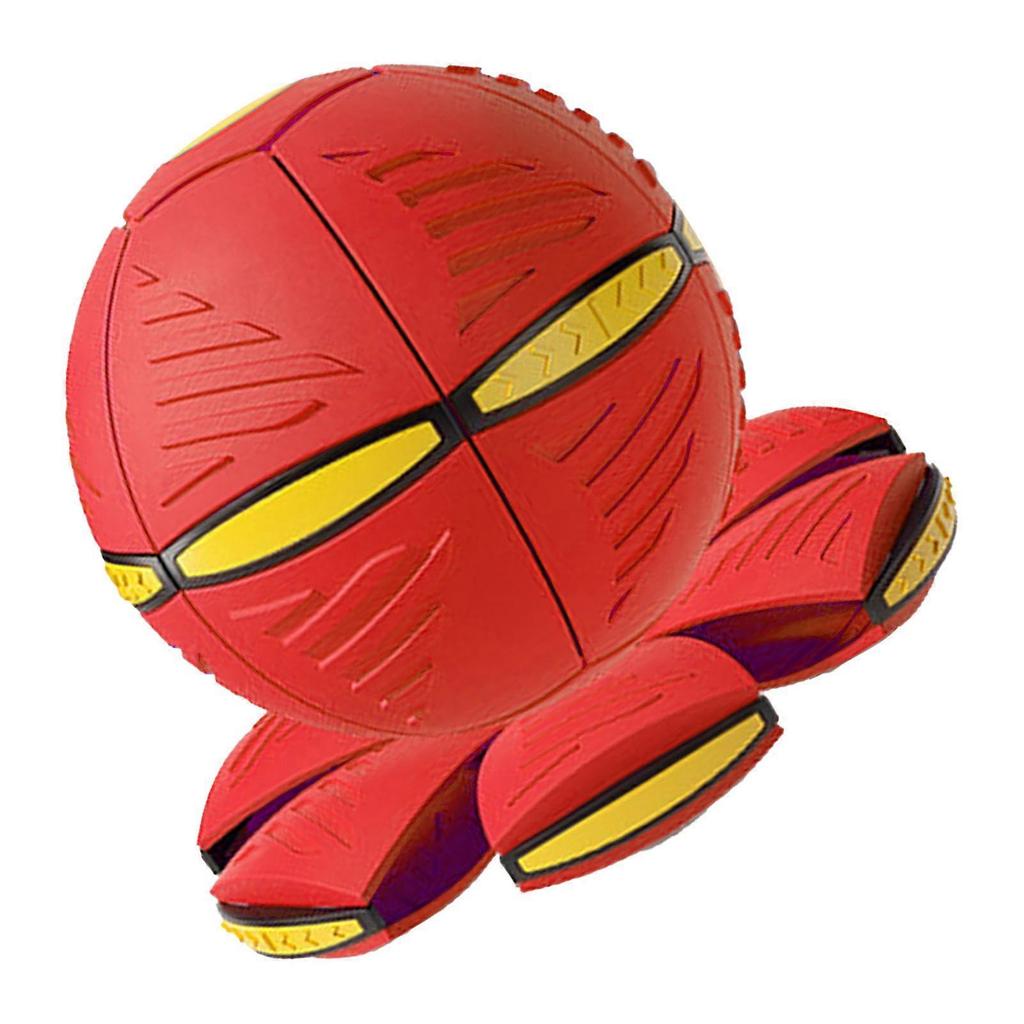Flying Saucer Ball Magic Deformation Ball with Light Decompression Flying Flat Throw Disc Balls Parent Child Interactive Toy with Light Red