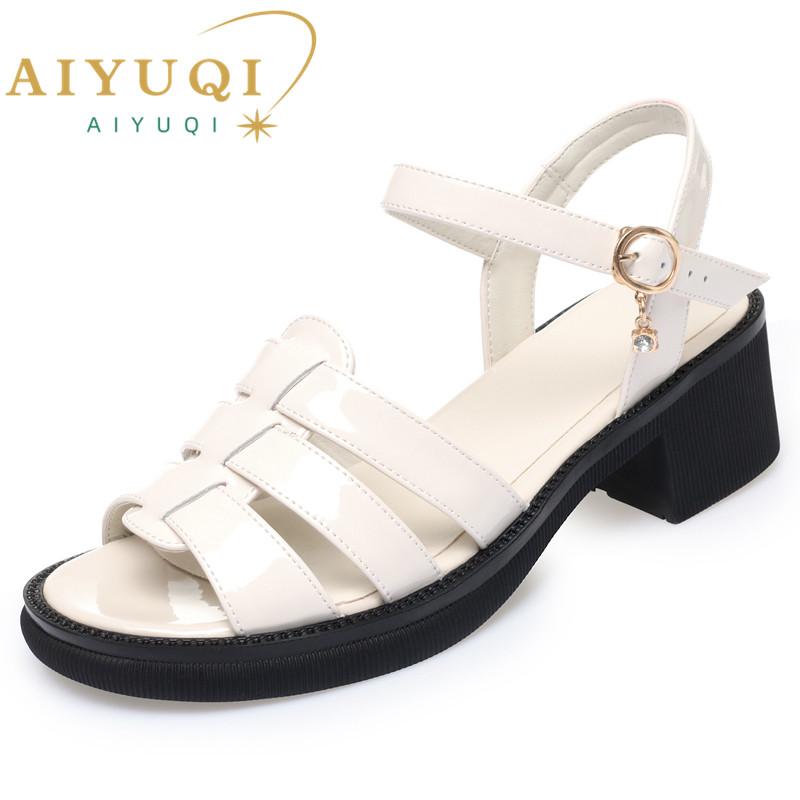 Fashion AIYUQI Women Sandals Summer 2025 New Genuine Leather Women Rome Shoes Open Toe Weave Non-slip Sandals Ladies