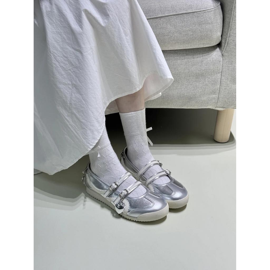 Bow Mary Jane shoes women's 2025 summer new one-word strap ballet shoes flat bottom shallow mouth single shoes German training shoes