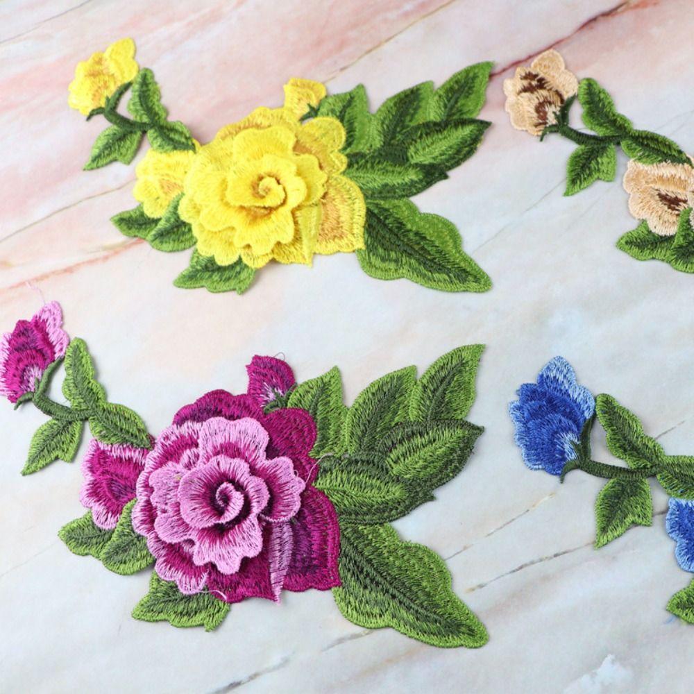 Polyester Fiber Embroidery Peony Patch 22*14CM Clothing Accessories Embroidery Floral Applique DIY Handmade