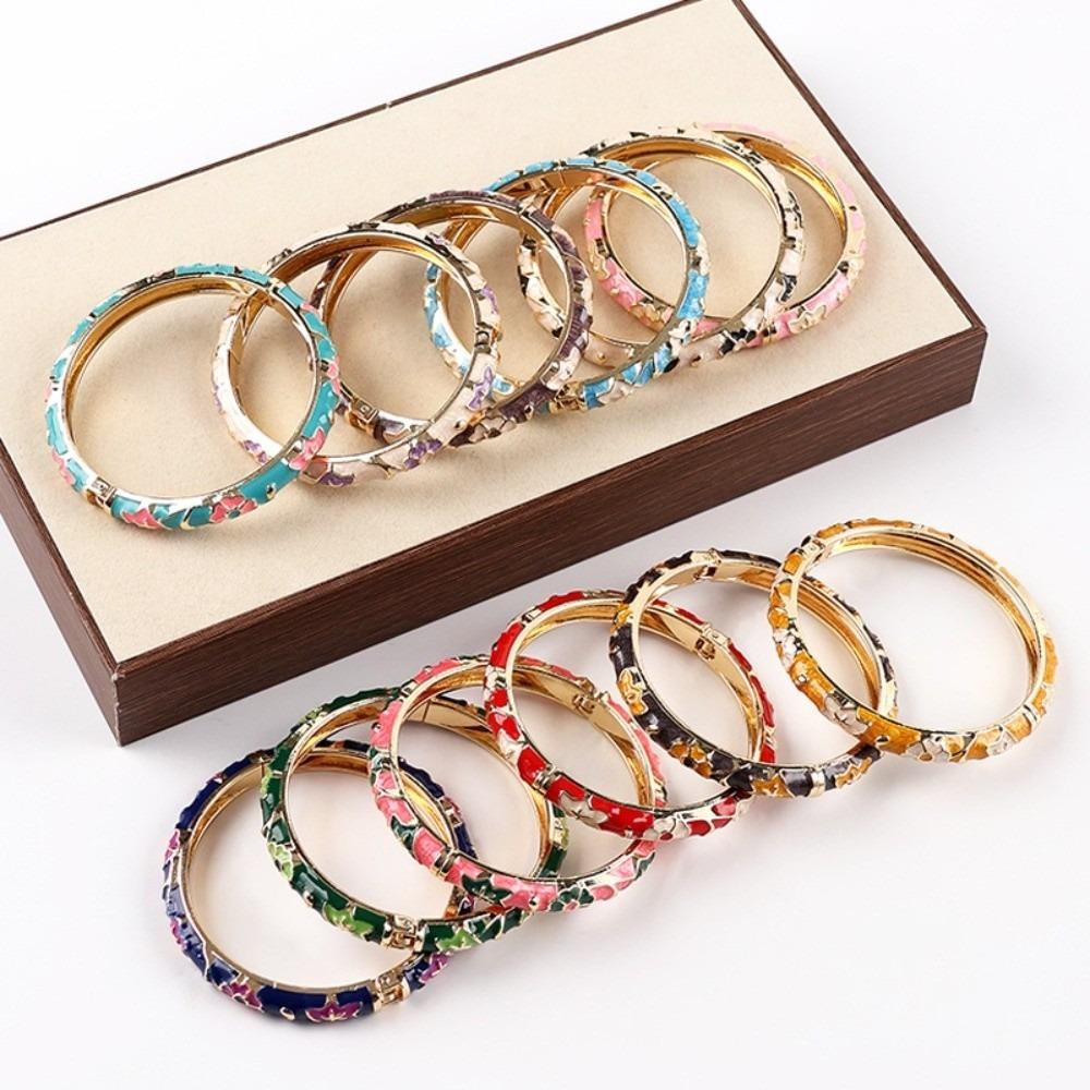 Enamel Flower Bangle Traditional Women's Hand Bracelet Vintage Vintage Cloisonne Bangle Ladies