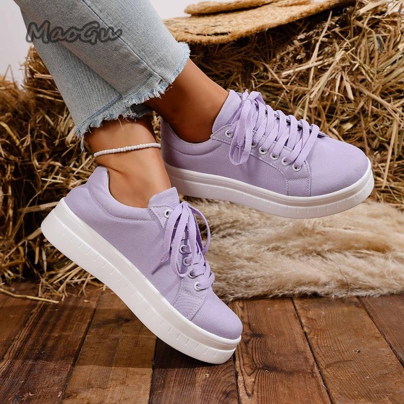 Fashion 2025 Autumn New Thick Soled Lace Up Casual Sneakers Round Toe Shoes for Women Comfortable Platform Vulcanize Shoes Size 36-43