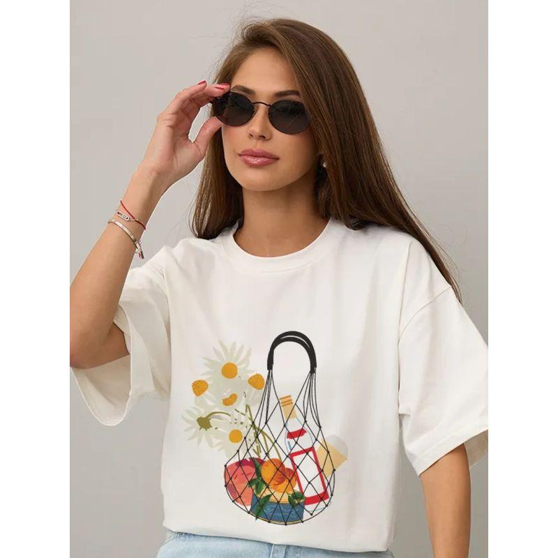Western Style New Fashion Casual Loose Print All-Match Short sleeve T-shirt Top Printed T-shirt Top