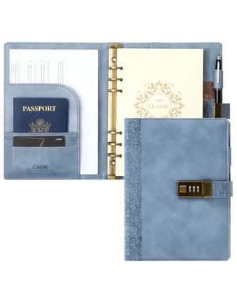CAGIE Systeem Planner A5 Afsluitbaar Notitieboek Antiek Dagboek met Visitekaarthouder Waterdicht PU 230 x 180mm Slot, Losbladig, 6-rings Ring, Dagboek, Opbergruimte,