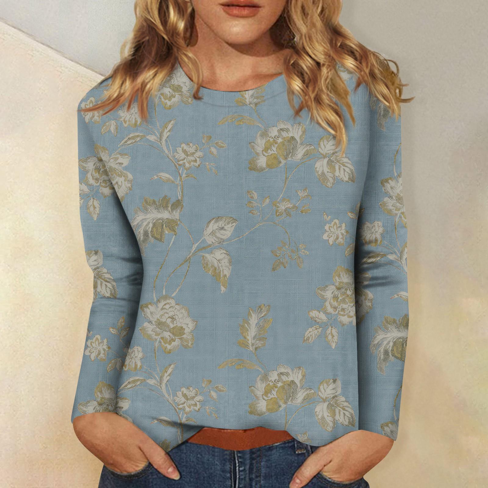 

Женский повседневный модный сексуальный удобный крутой дышащий топ с градиентным цветным принтом, круглым вырезом и длинными рукавами S