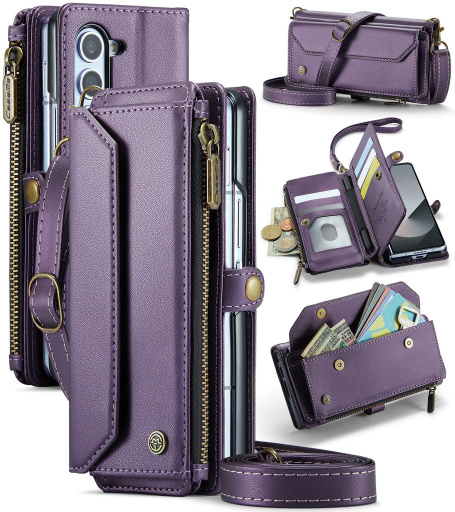Custodia Per Samsung Galaxy Z Fold 7 6 5 4 Cinturino in Pelle PU Cerniera Porta Carte Portafoglio Telefono Custodia